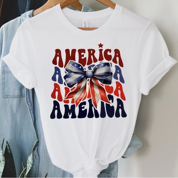 Bella Canvas Tops - America Patriotic Bow Shirt